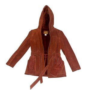 Vintage Genuine Leather Heavy faux fur-lined coat with matching gloves